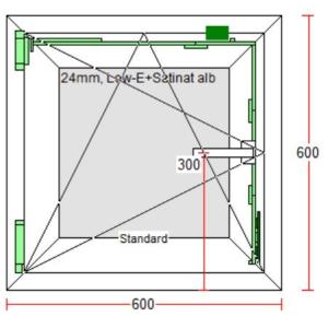 Fereastra baie 600/600, profil pvc gealan, deschidere stanga,sticla sablata